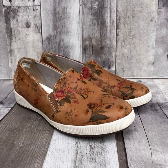Dansko Shoes - Dansko Shoes Sz 37 Slip On Sneakers Tan Leather Floral Printed Casual Boho